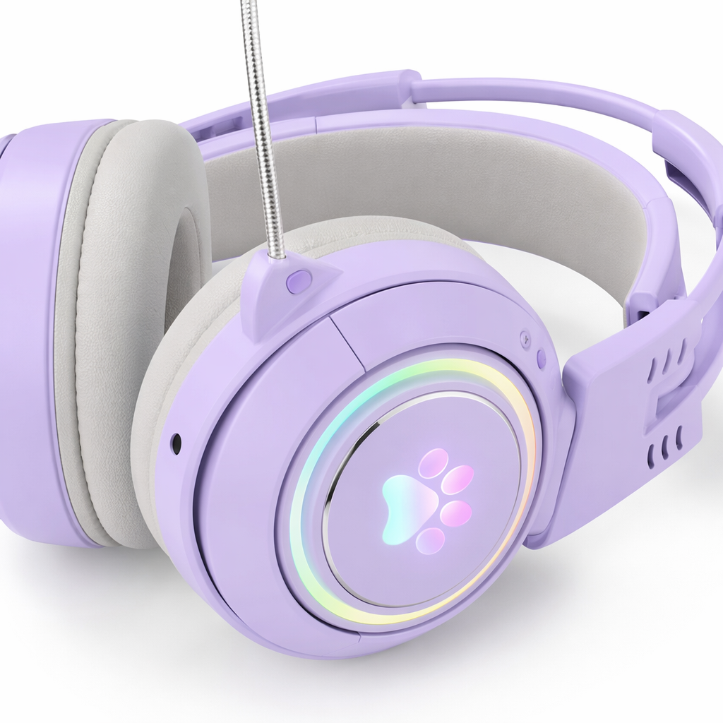 Interchangeable Deer Antler Neko Headset for Gamers and Streamers Lavender