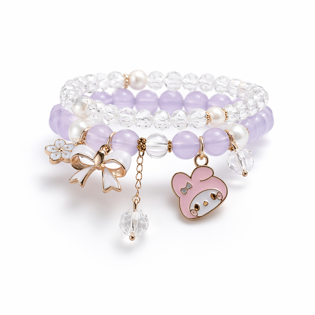 Kawaii Beaded Bracelets Inspired by Sanrio Characters Purple Bead Melody