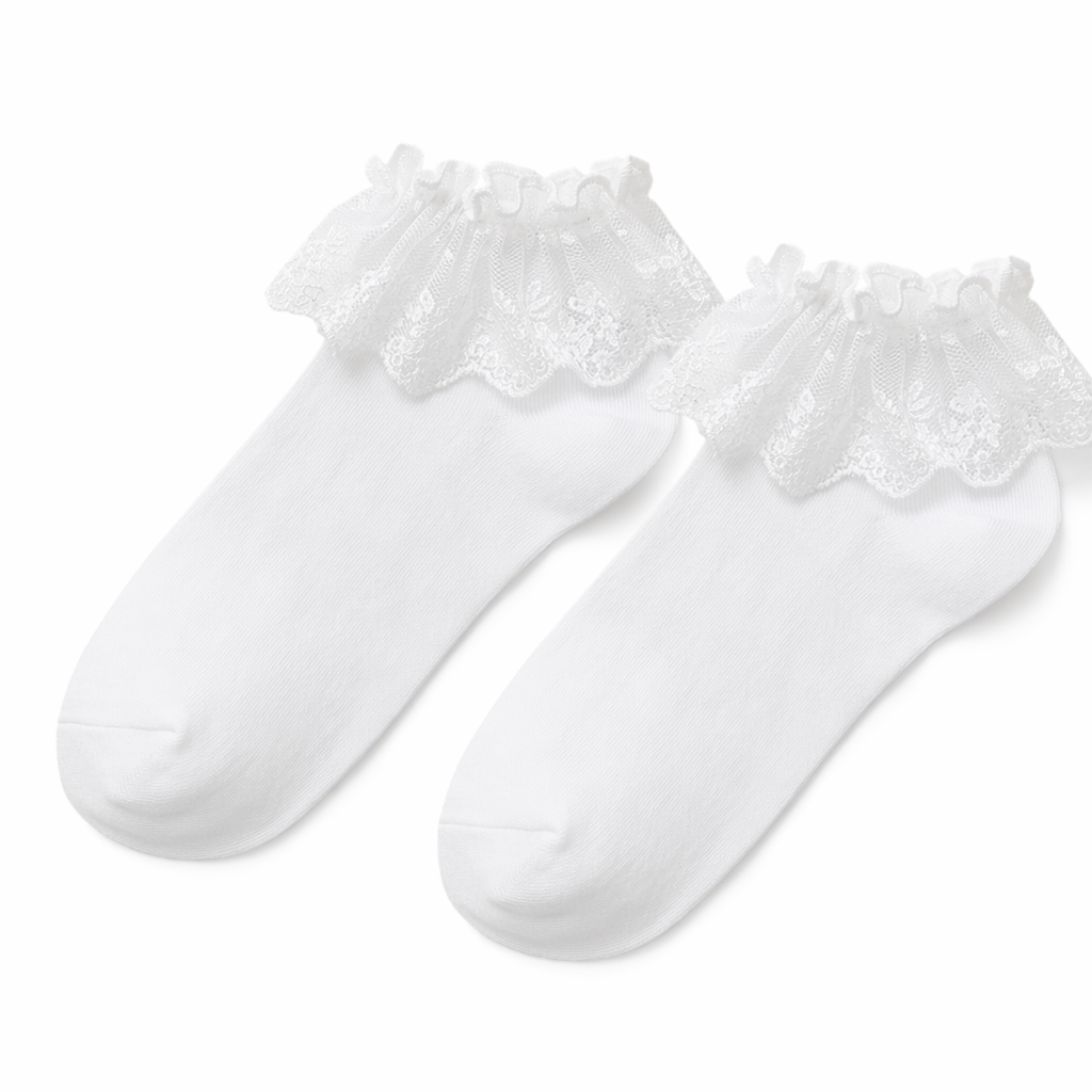 Ruffled Trim Ankle Socks for a Cute and Flirty Touch White