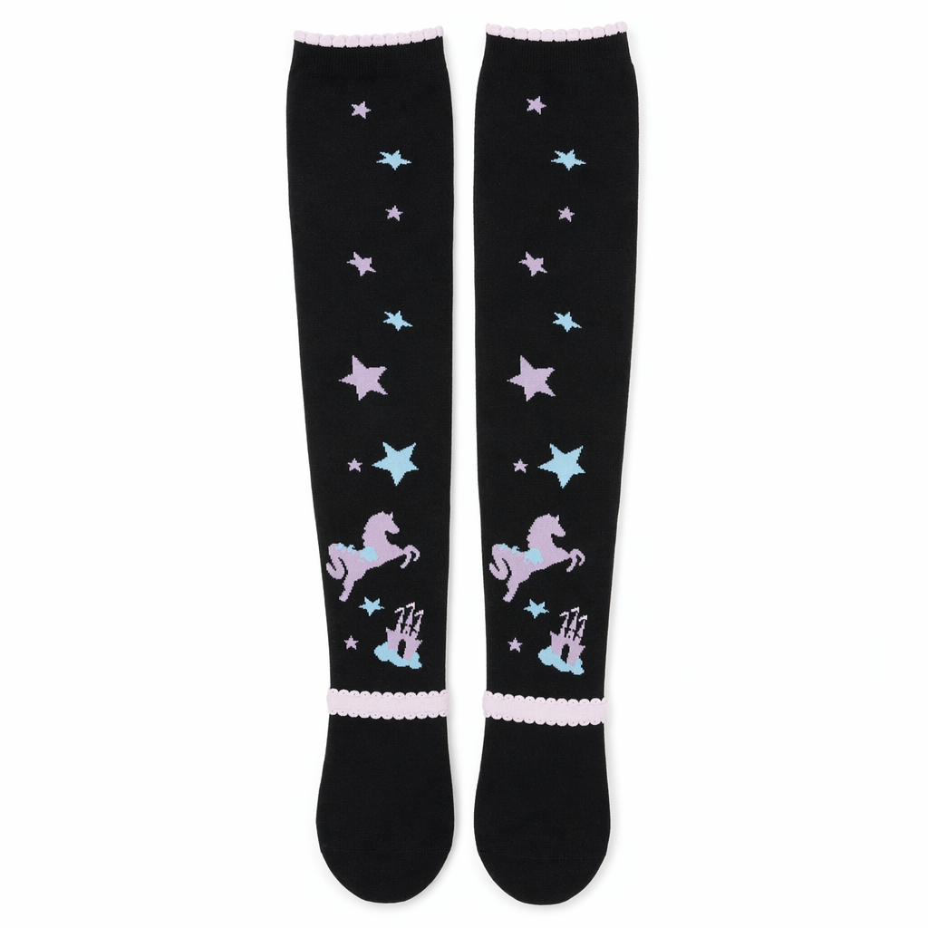 Magical Kingdom Inspired Thigh High Socks in Pastel Goth Style Black