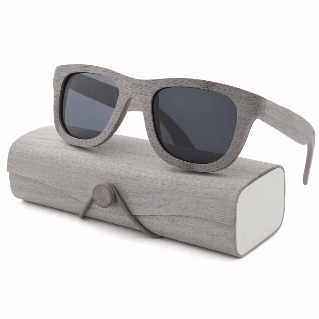 Chic Bamboo Wood Sunglasses for Style and UV Protection Grey with case
