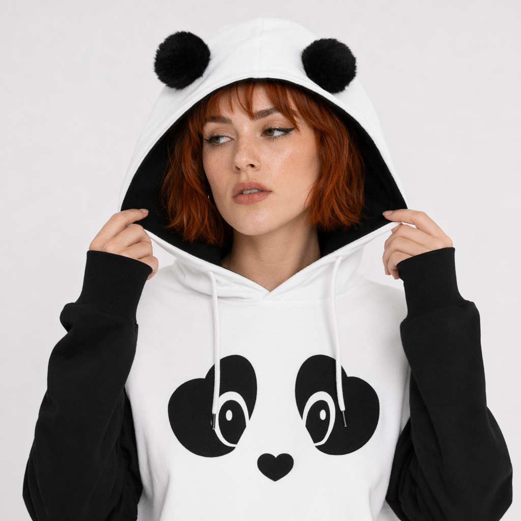Cute Panda Bear Inspired Hoodie with Fuzzy Ears and Warm Sleeves XXL