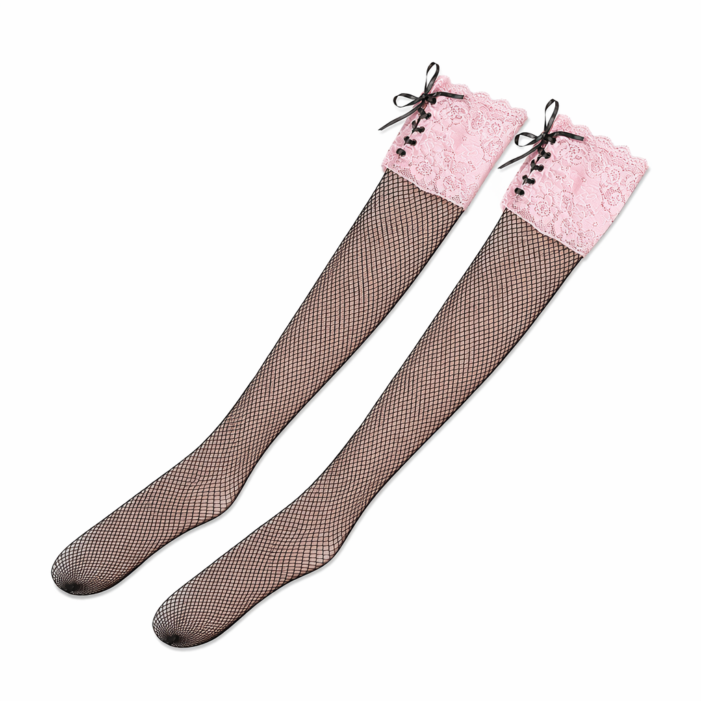 Luxurious Thigh High Fishnet Stockings for Comfort and Durability Pink