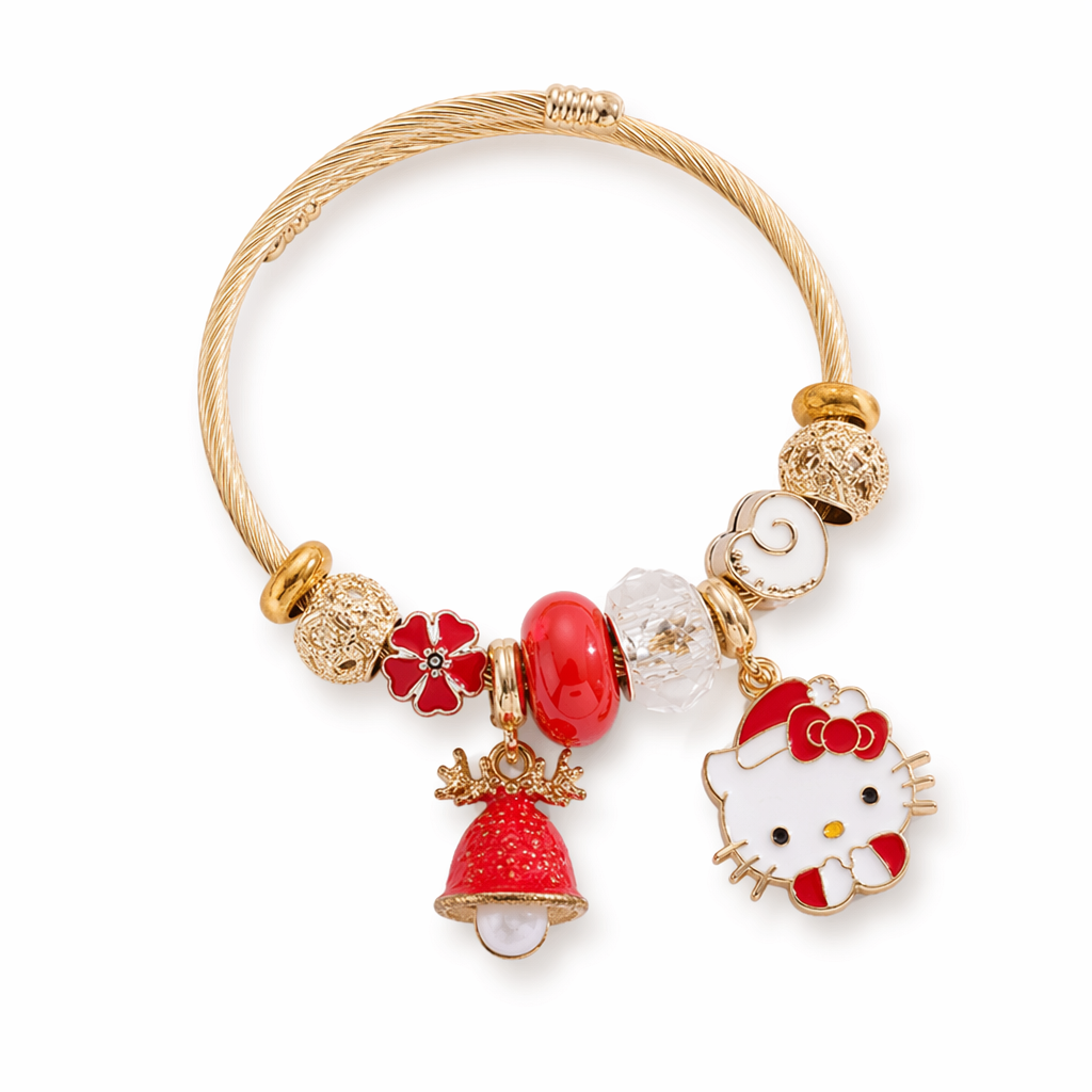 Holiday Character Bangle Beaded Bracelets Featuring Kawaii Designs Kitty