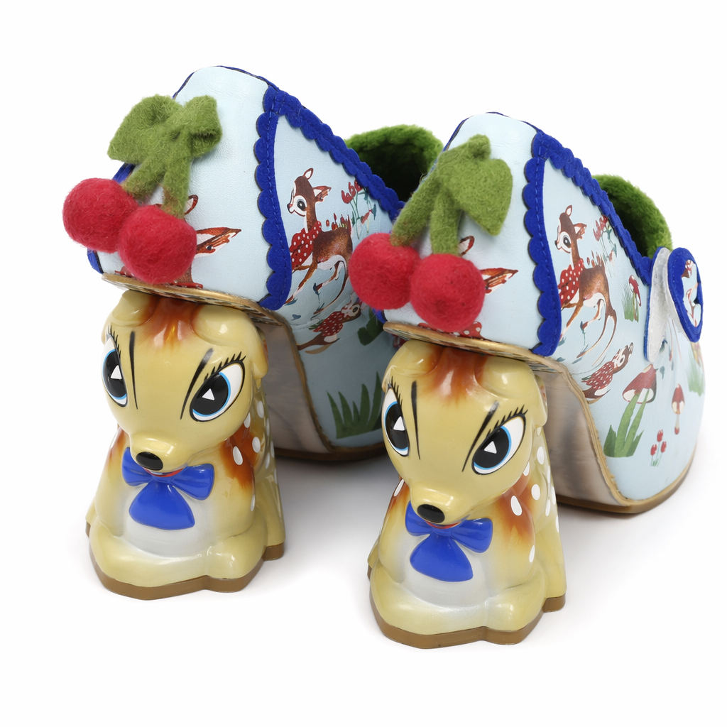 Luxury Vintage Inspired Baby Deer Platform Cherry Pumps Blue