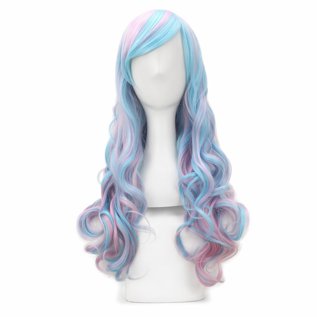 Stunning Long Cosplay Wig with Soft Fringe in Stylish Colors Curly Cotton Candy