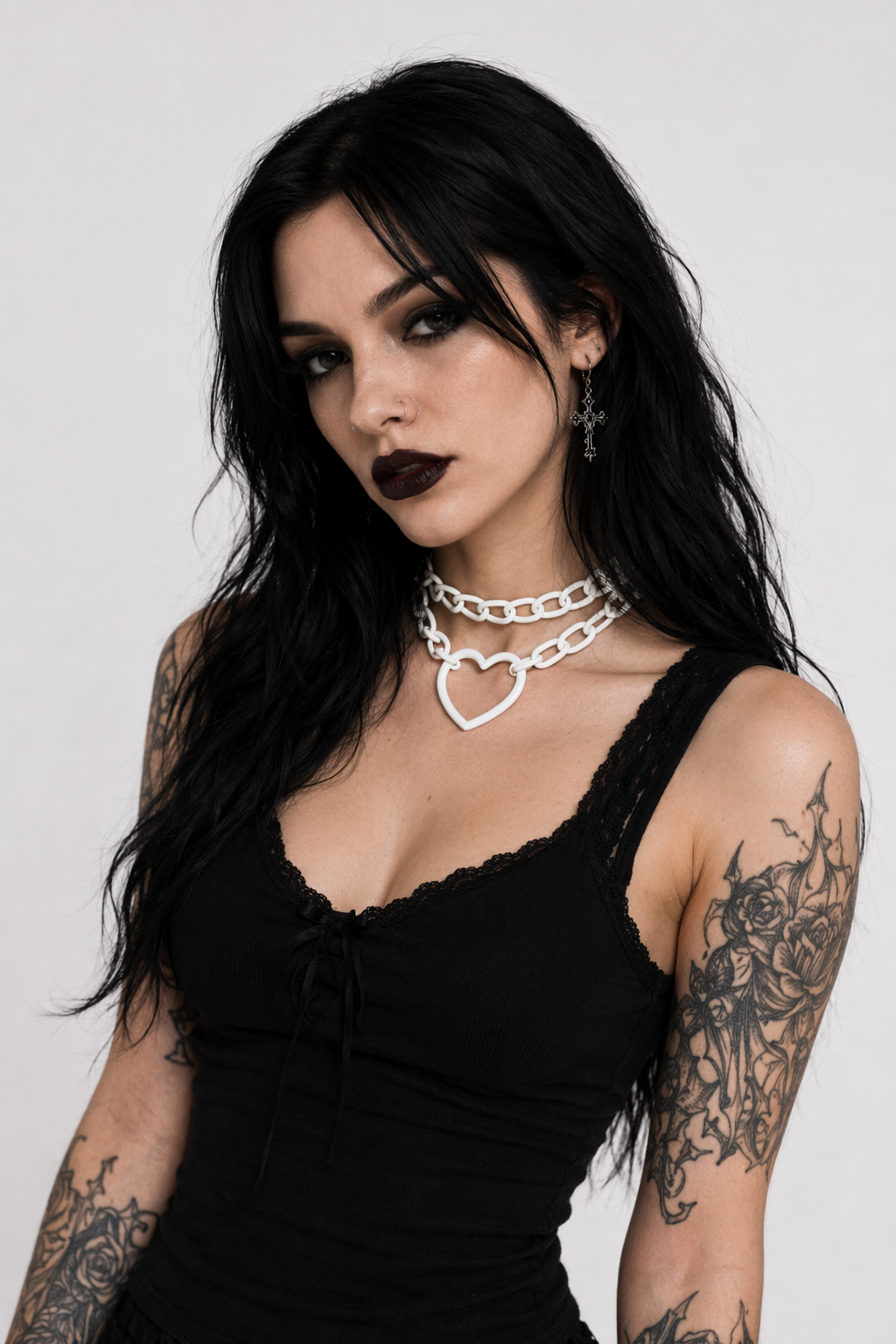 Chained Heart Choker Necklace in Thick Vegan Leather White