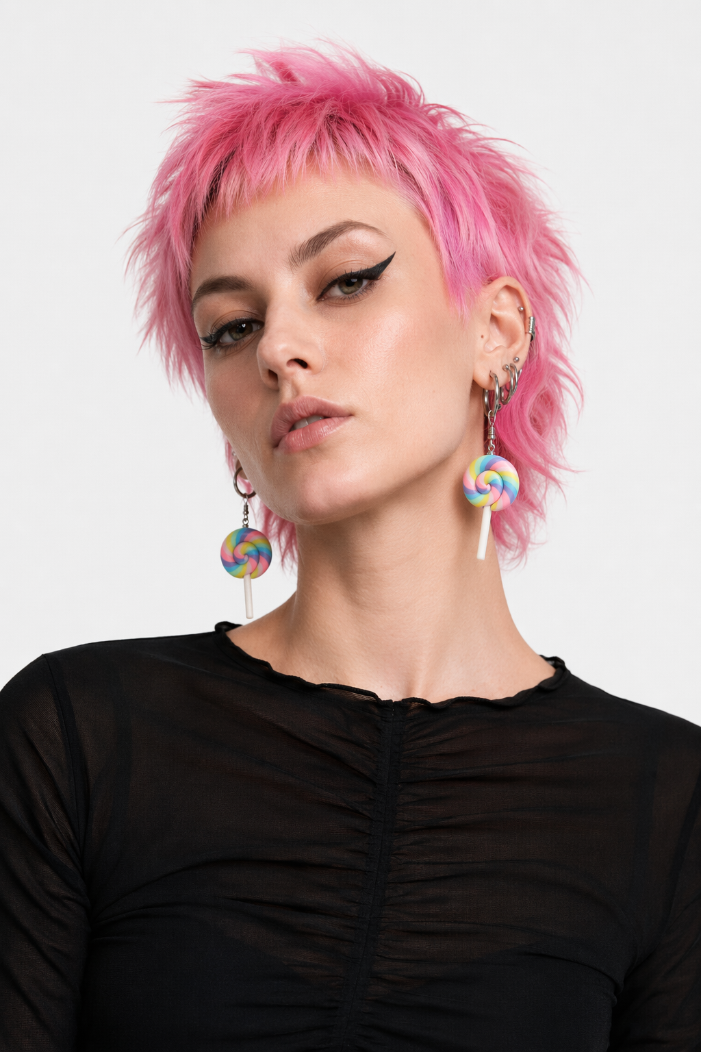Colorful Polymer Clay Lollipop Rainbow Earrings and Pendant Necklace Rainbow Earrings