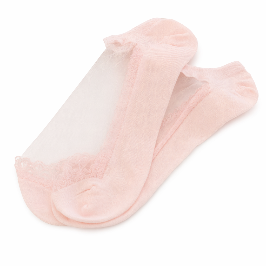 Elegant Lace Band Socks in Clear Fabric and Various Colors Pink Low Ankle