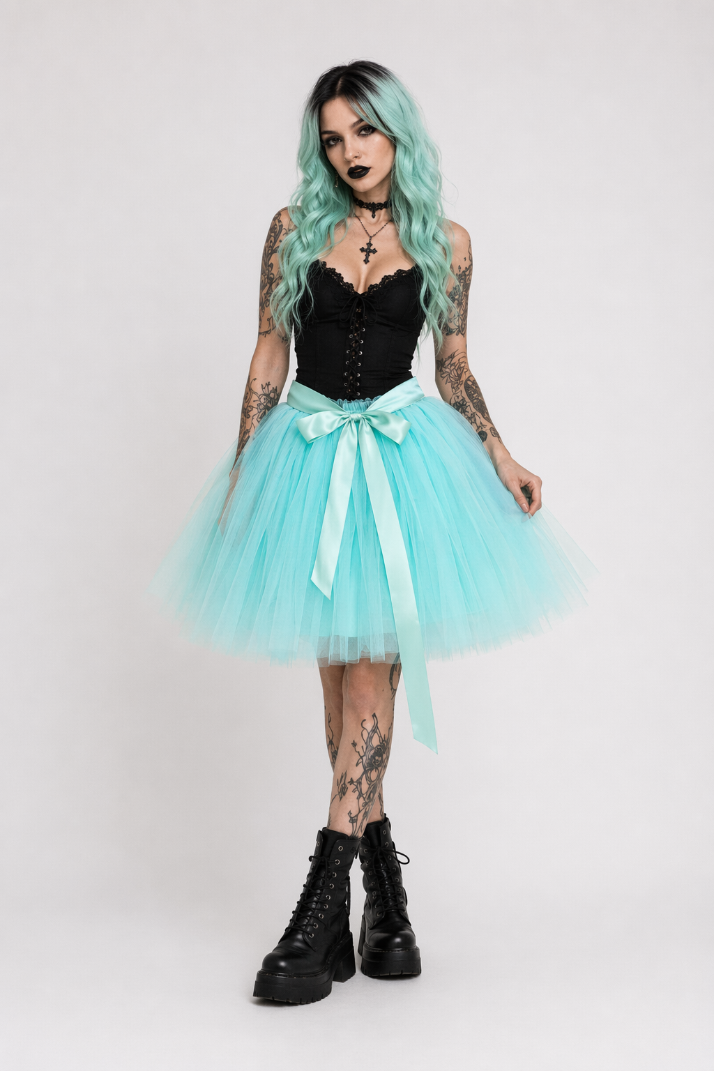 Traditional Tulle Tutu Skirts with Silk Ribbon in Various Colors Mint green