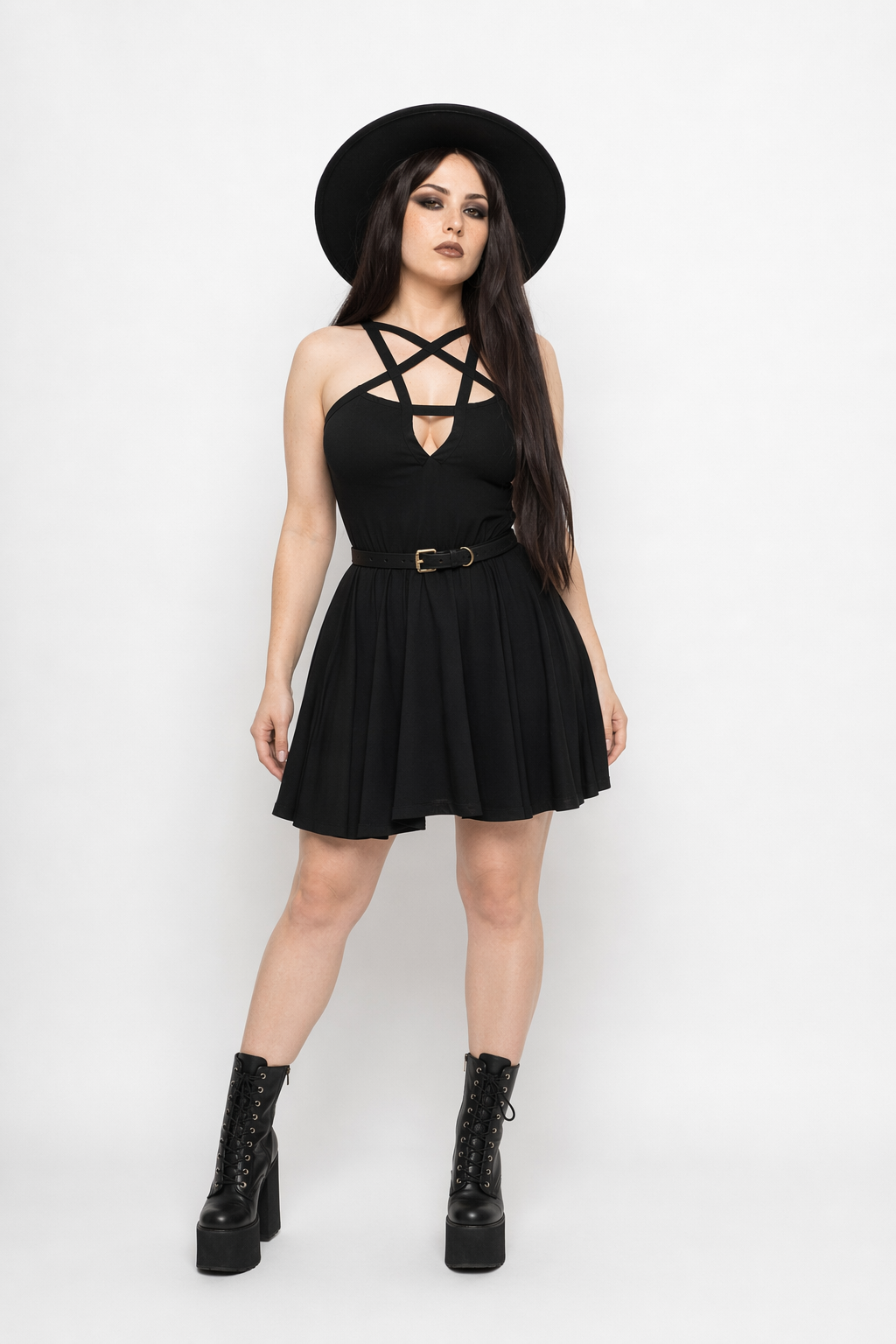 Chic Pentagram Harness Dress for a Gothic Summer Look L