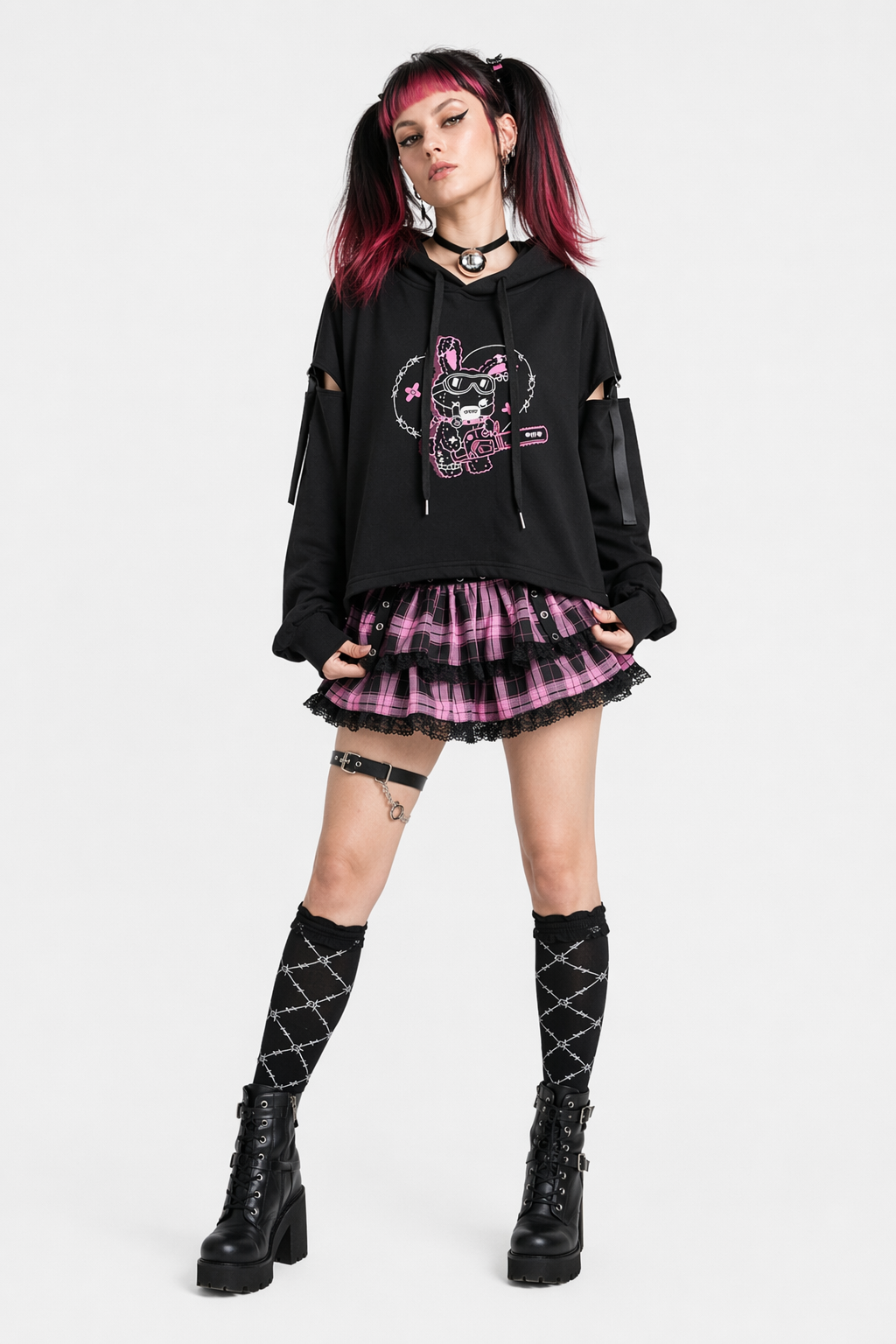 Pastel Goth I'll End You Chainsaw Bunny Hoodie for Year-Round Wear L