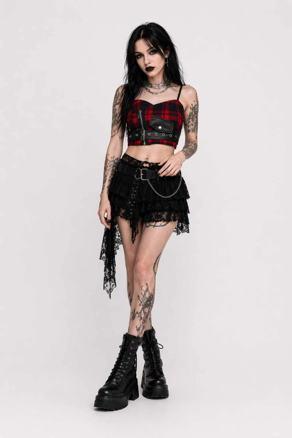 Punk Rock Tartan Plaid Cropped Tank for Edgy Style Default