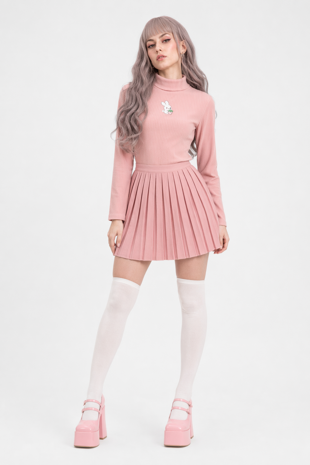 Cozy Baby Strawberry Bunny Turtleneck Sweater Peach