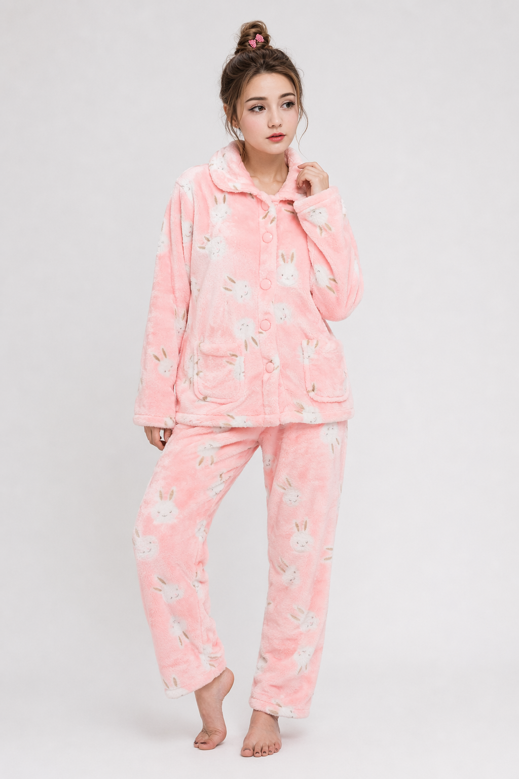 Adorable Fuzzy Pajama Sets for a Cozy Kawaii Look Pink Bunny