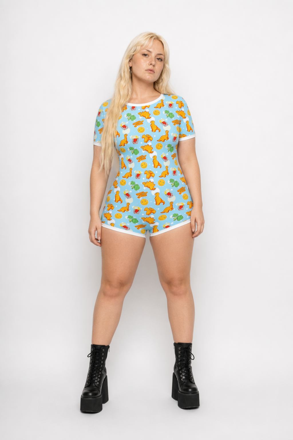 Adorable Blue Dinosaur Chicken Nugget Adult Onesie for Kawaii Vibes L