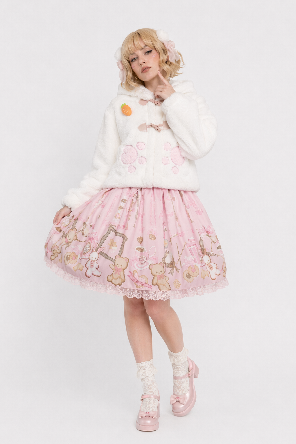 Cozy Faux-Fur Paw Print Winter Coat for Kids Pink