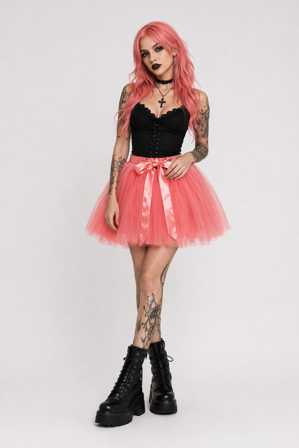 Traditional Tulle Tutu Skirts with Silk Ribbon in Various Colors Watermelon red