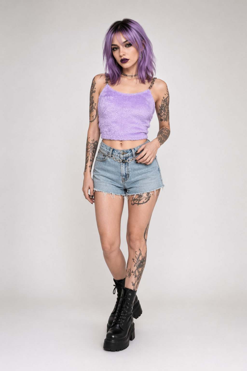 Adorable Purple Faux Fur Crop Top for Cozy Princess Vibes L