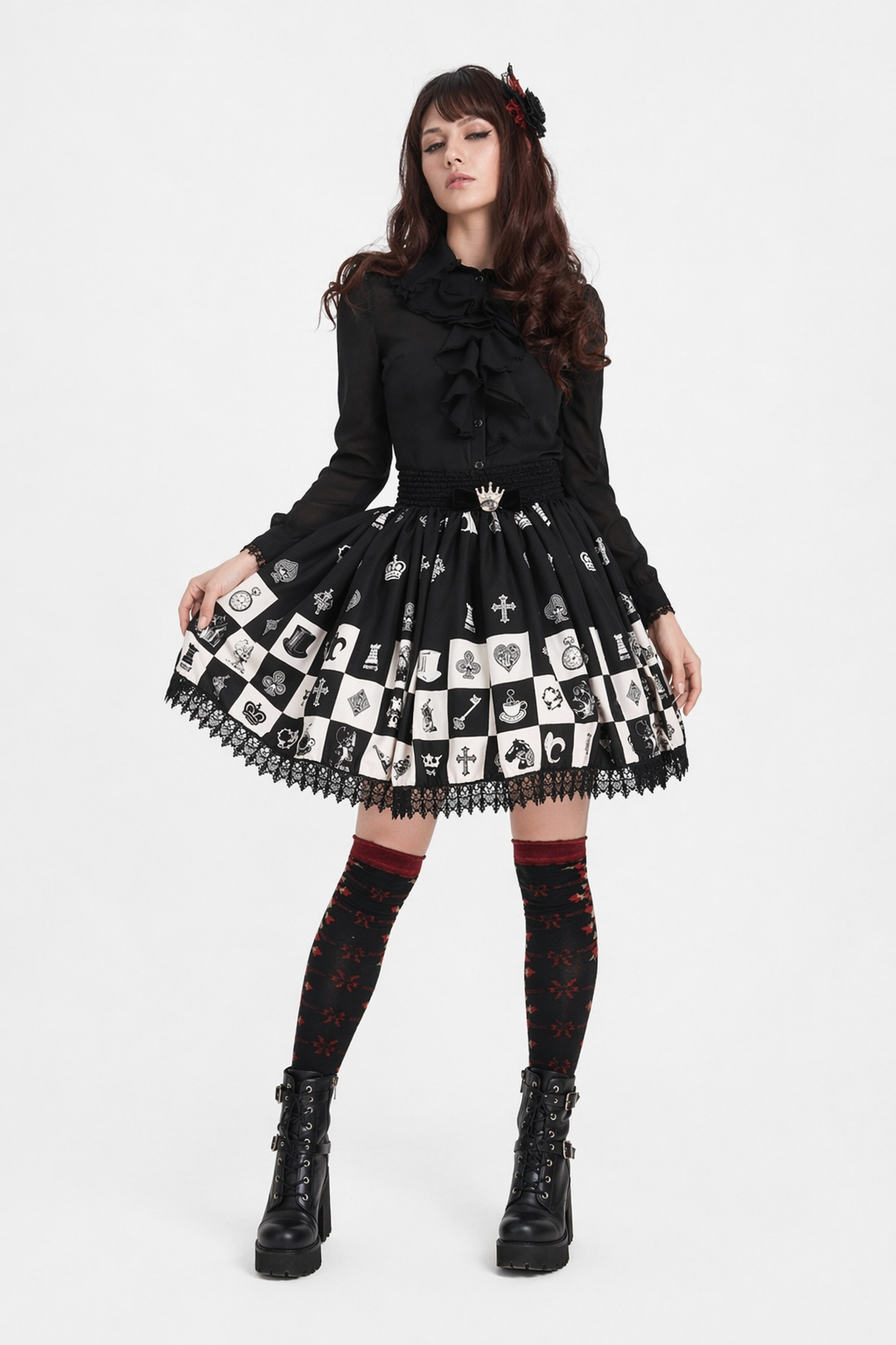 Monochrome Checkerboard Lolita Skirt Inspired by Blackjack and Chess M