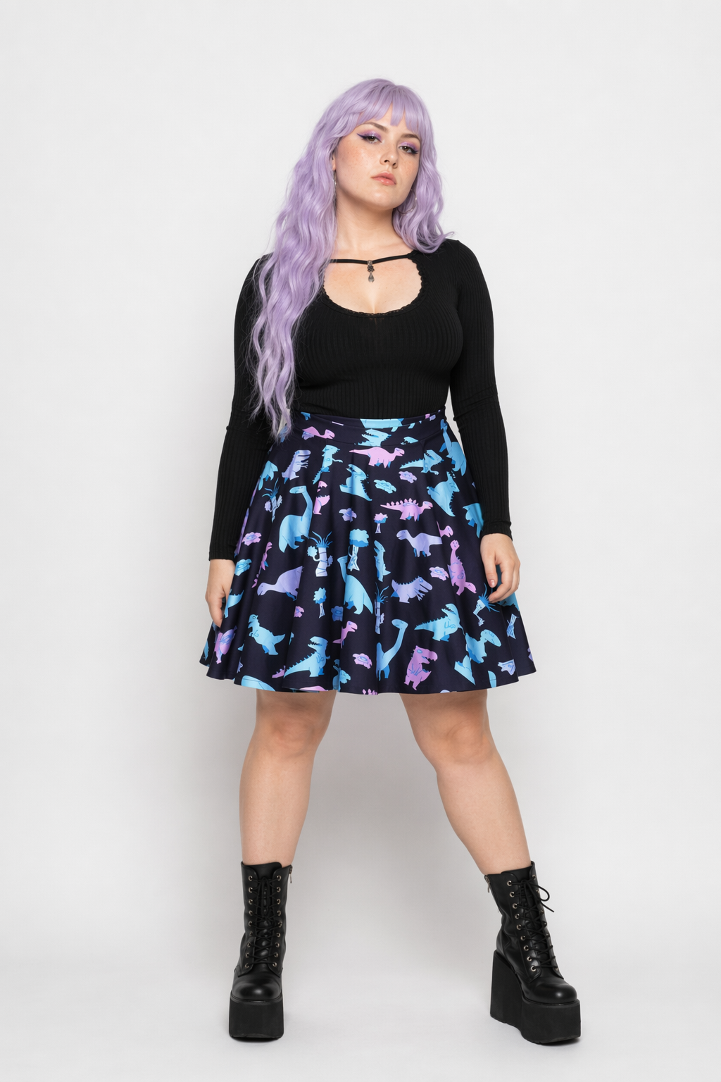 Pastel Goth Dinosaur Skirt for Cute Dino Princess Vibes S