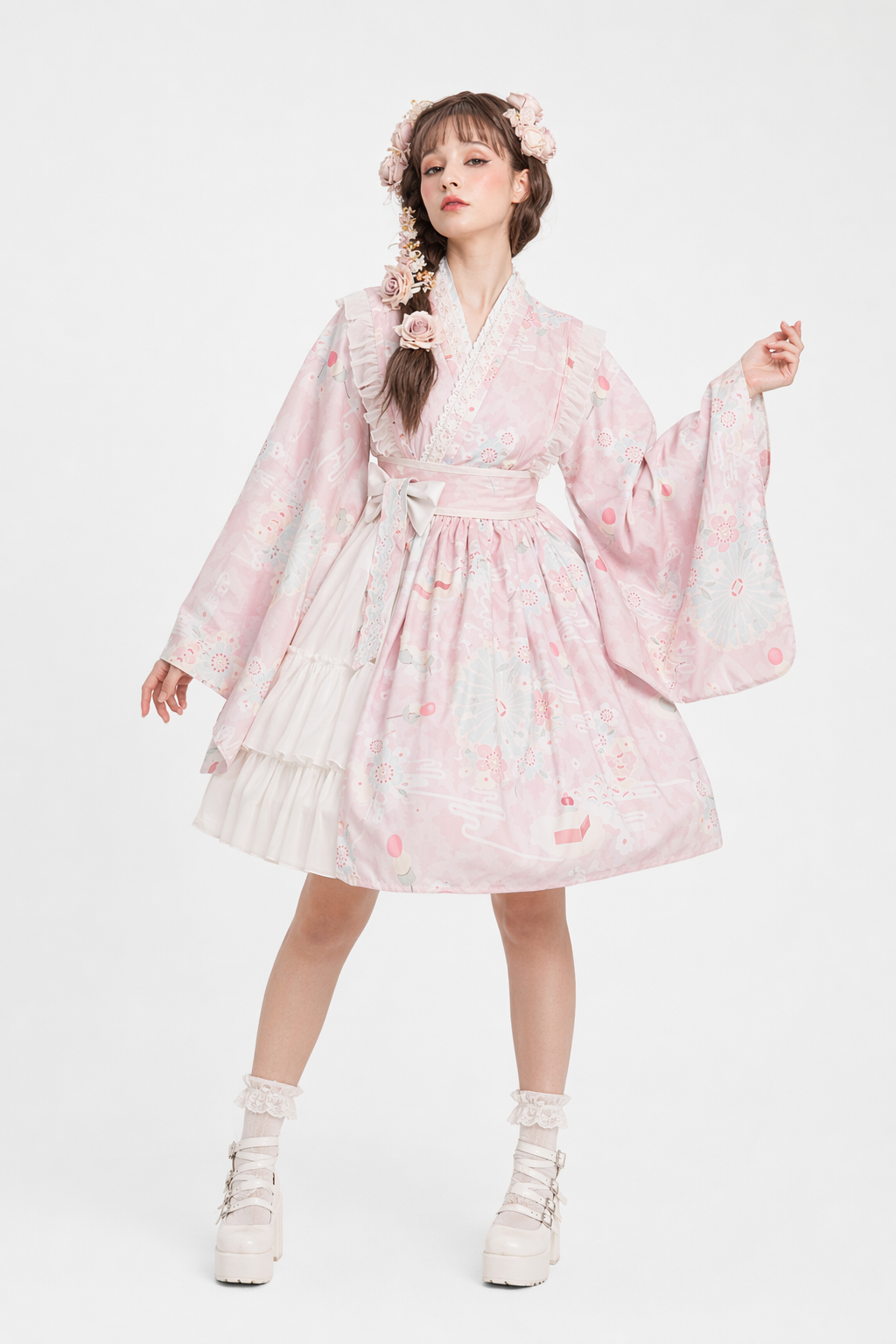 Pastel Kimono Lolita Dress for Kawaii Princesses Pink