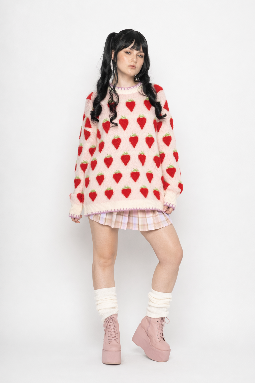 Fuzzy Peach and Strawberry Long Sleeve Sweatshirt for Kawaii Style Strawberry