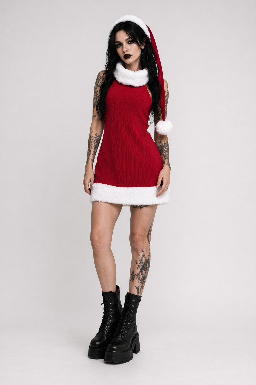 White and Red Virgin Killer Inspired Sweater Dress for the Holidays Default Title