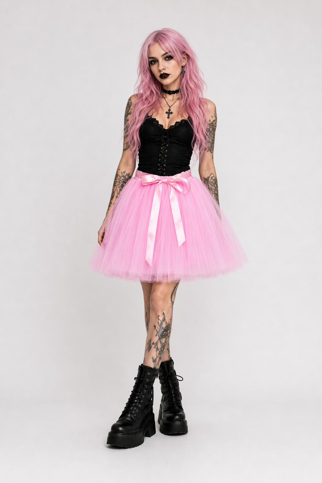 Traditional Tulle Tutu Skirts with Silk Ribbon in Various Colors Pink