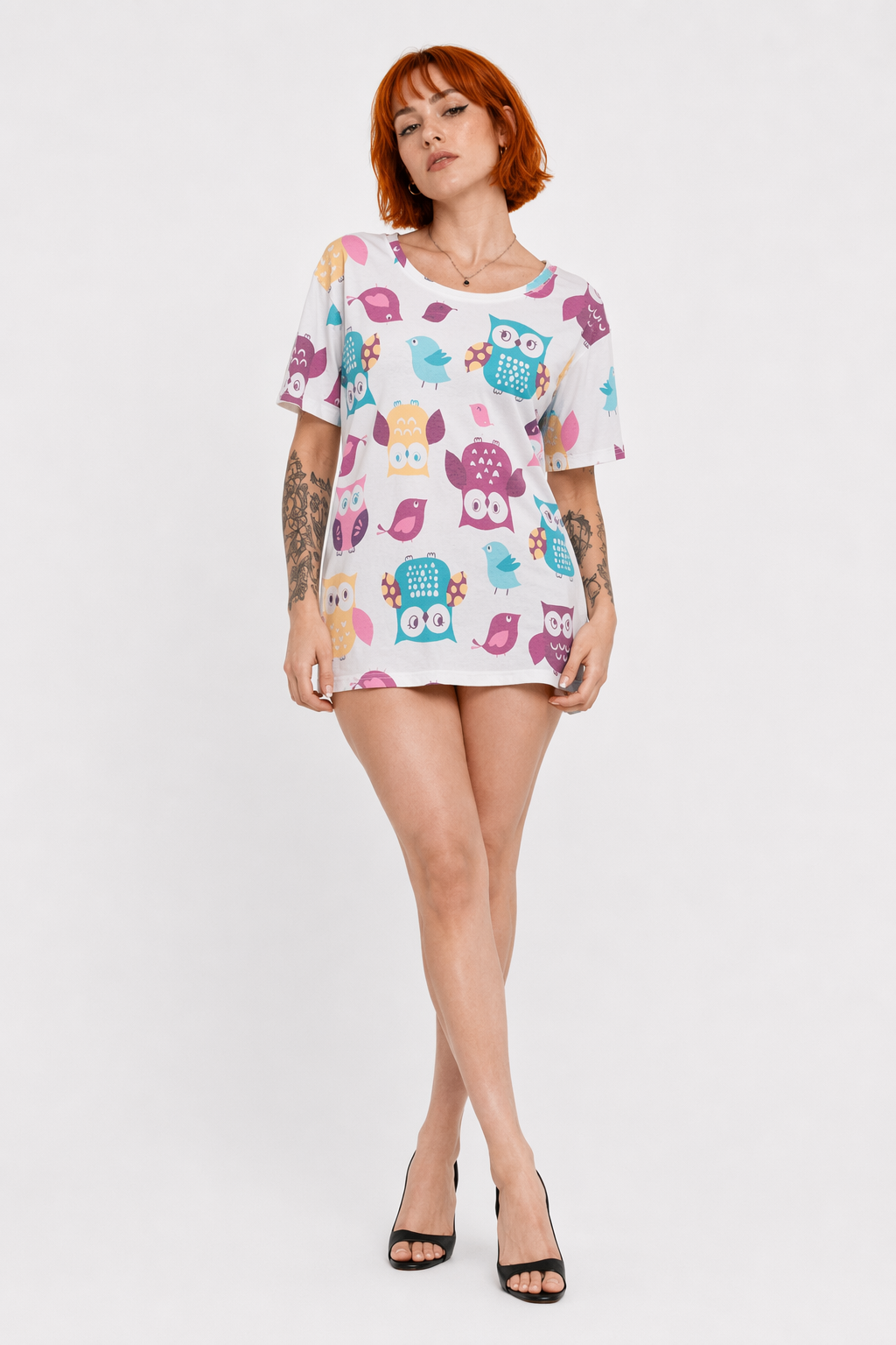 Kawaii Fashion Short Sleeve T-Shirt in Heathered Grey or White Owls