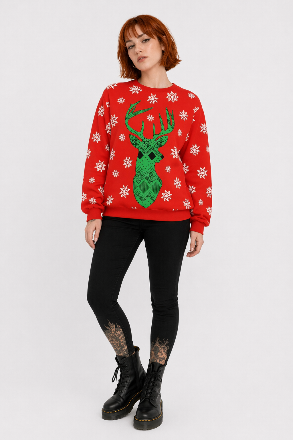 Cozy Christmas Crewneck Sweaters for Holiday Cheer Red Reindeer