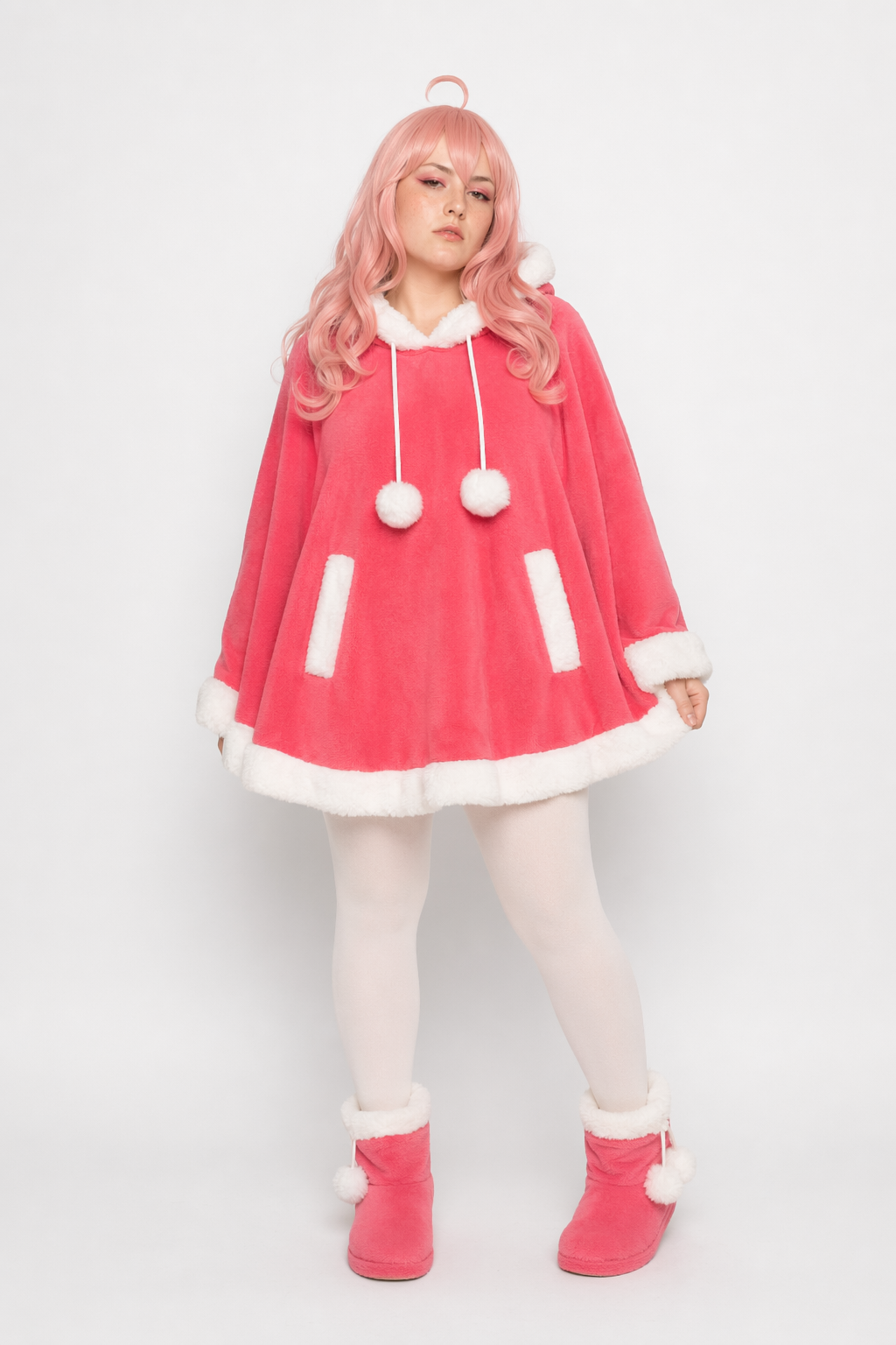 Cozy Kawaii Poncho in Assorted Colors for Daily Snuggles Watermelon red
