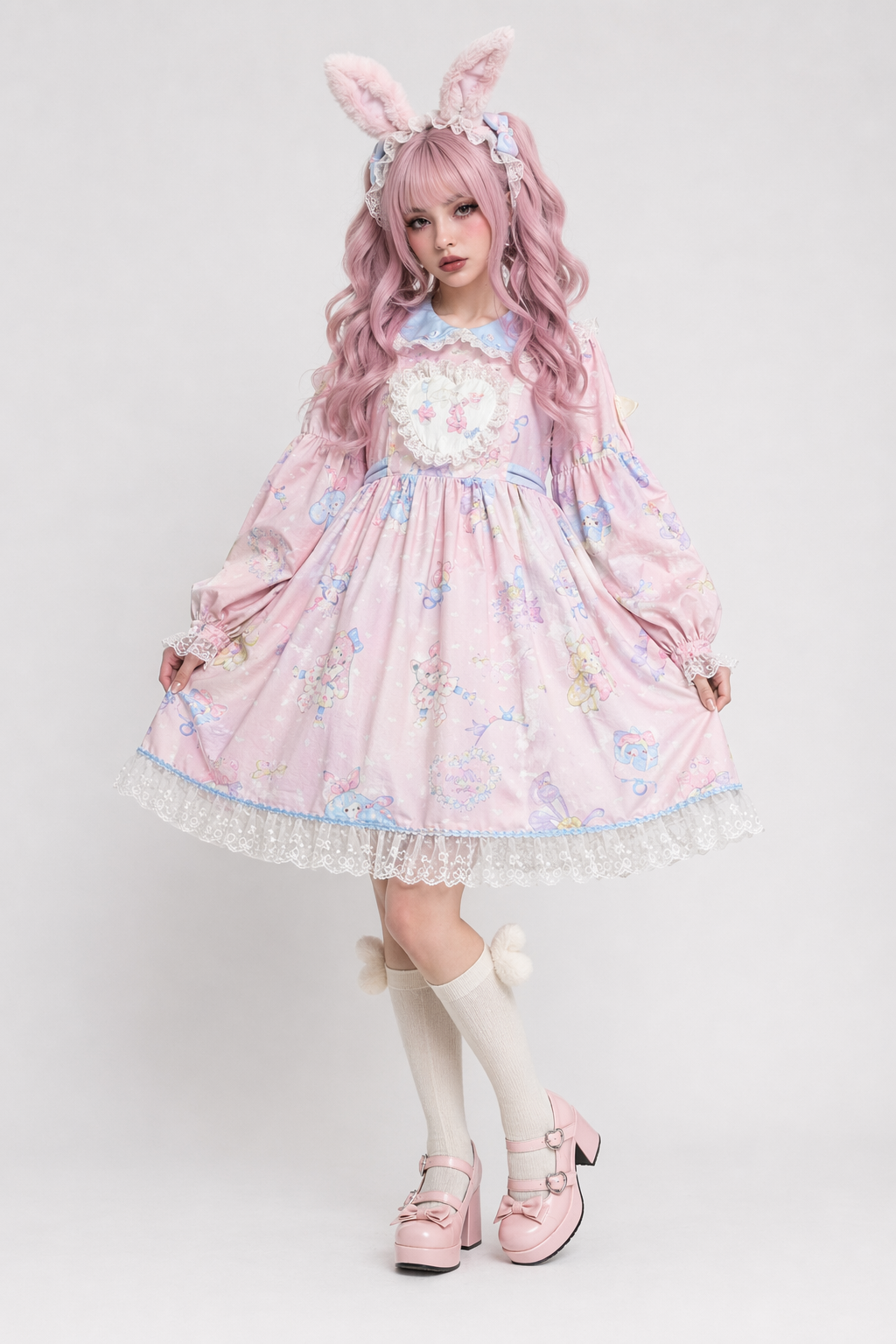 Fairy Kei Bunny Rabbit Lolita Dress for Pastel Princesses Pink