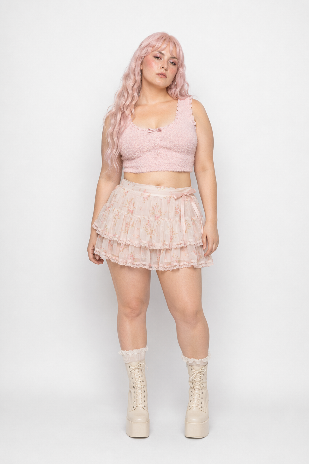 Fairycore Outfit with 50cm Waist Skirt for an Angelic Ensemble Pink Crop Top