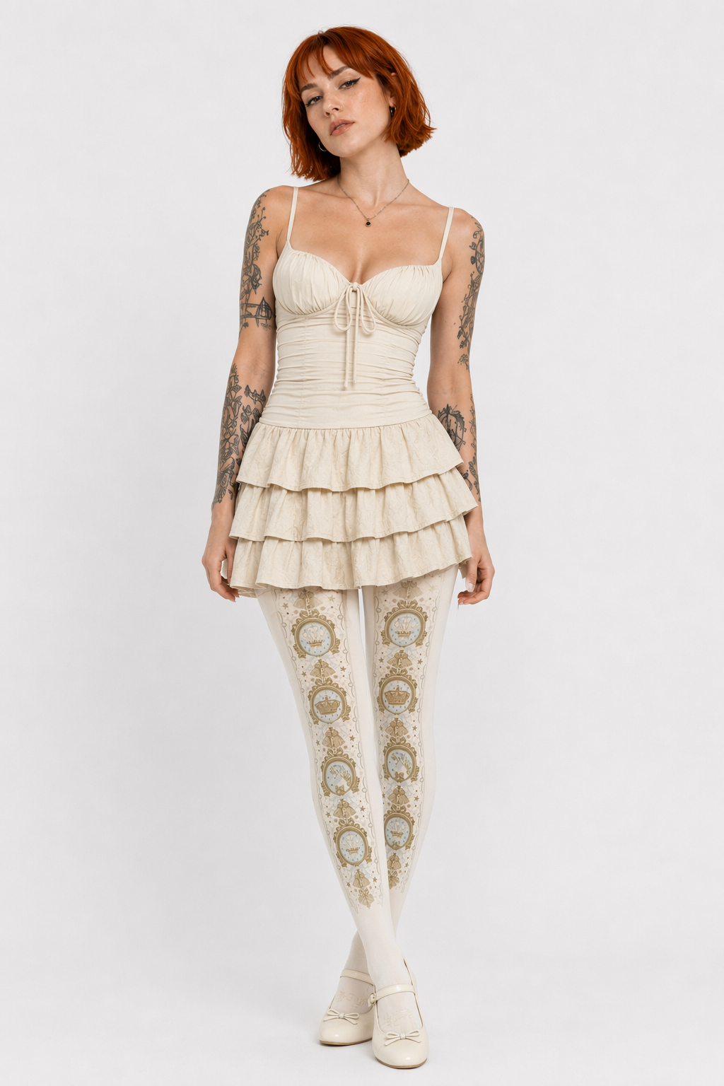 Elegant Victorian Inspired Lolita Tights for a Regal Look Cream