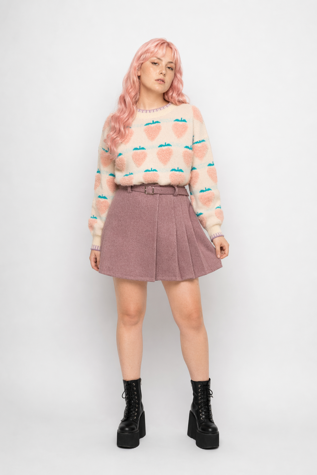 Fuzzy Peach and Strawberry Long Sleeve Sweatshirt for Kawaii Style Peach