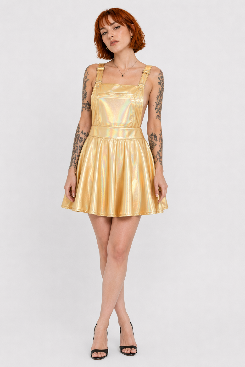 Holographic Suspender Overall Jumper Dress in New Condition Gold