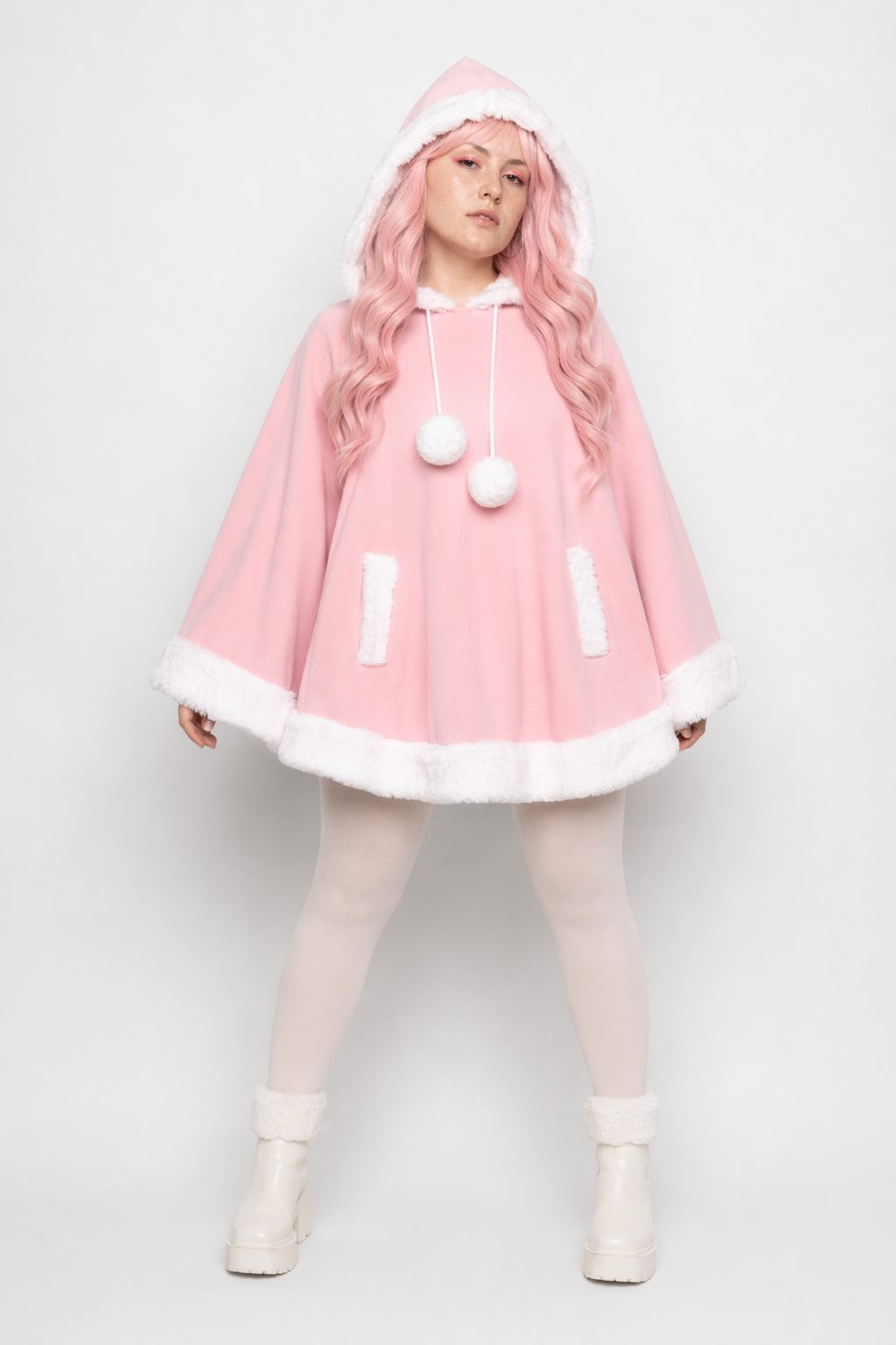 Cozy Kawaii Poncho in Assorted Colors for Daily Snuggles Light Pink