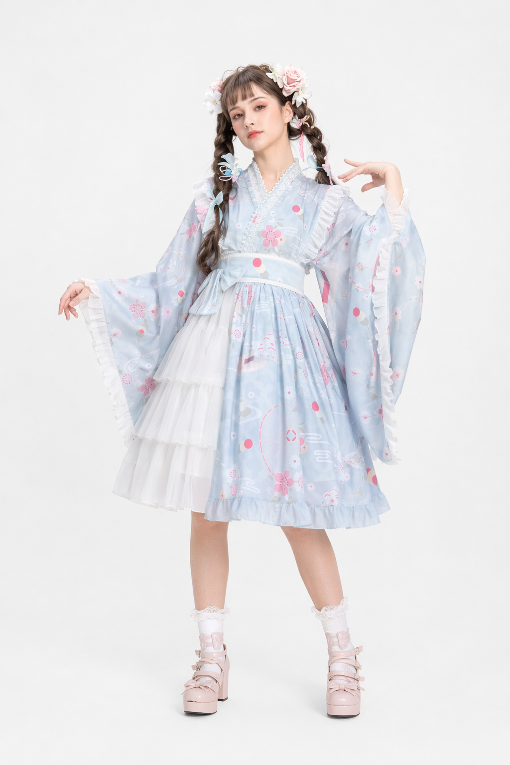 Pastel Kimono Lolita Dress for Kawaii Princesses Blue
