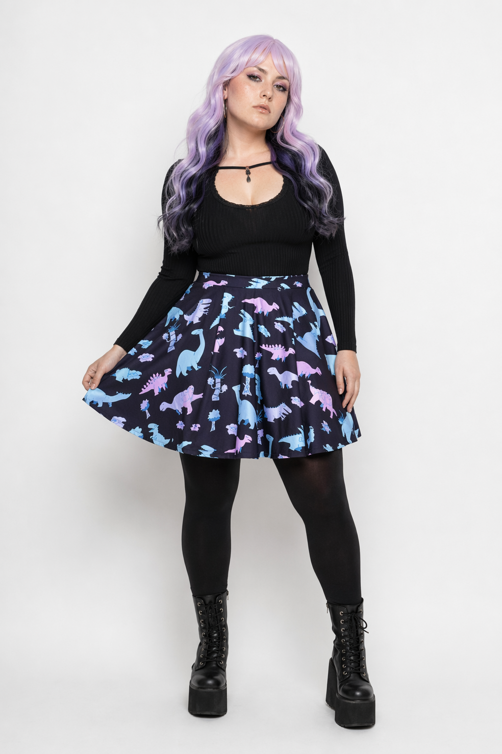 Pastel Goth Dinosaur Skirt for Cute Dino Princess Vibes 4XL