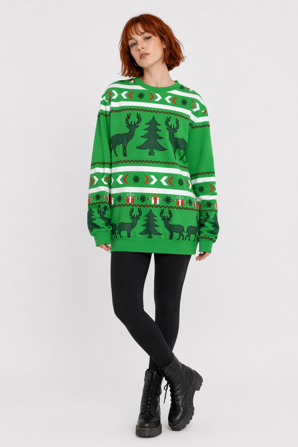 Cozy Christmas Crewneck Sweaters for Holiday Cheer Green Pattern