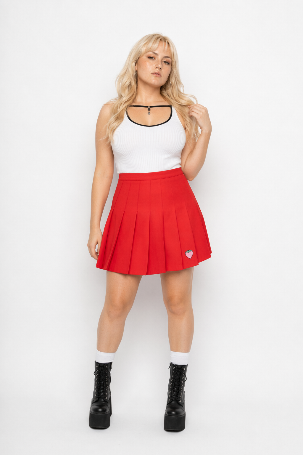 Strawberry Pleated School Girl Tennis Skirt Length 37cm Waist Red