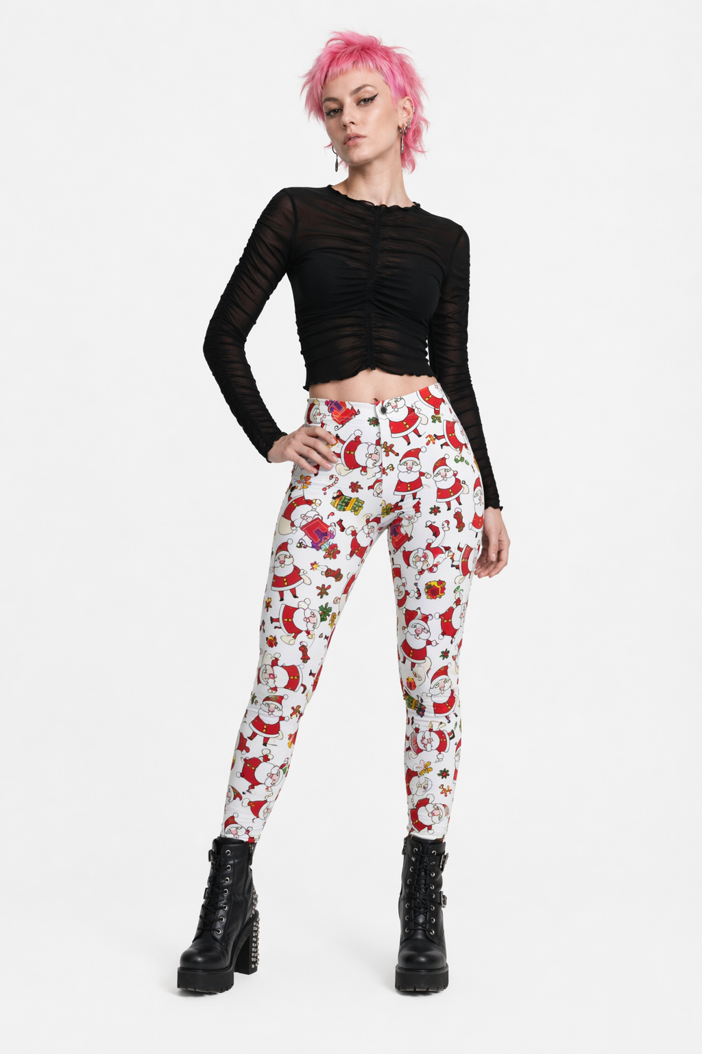 Vibrant Santa Claus Leggings for a Festive Holiday Look S