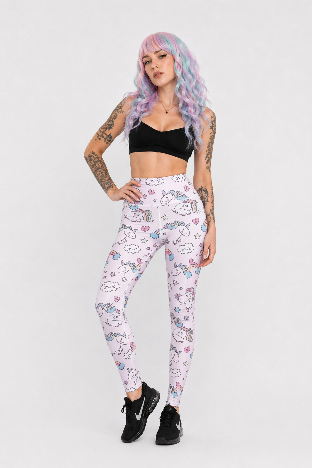 Kawaii Pastel Unicorn and Cloud Yoga Pants L