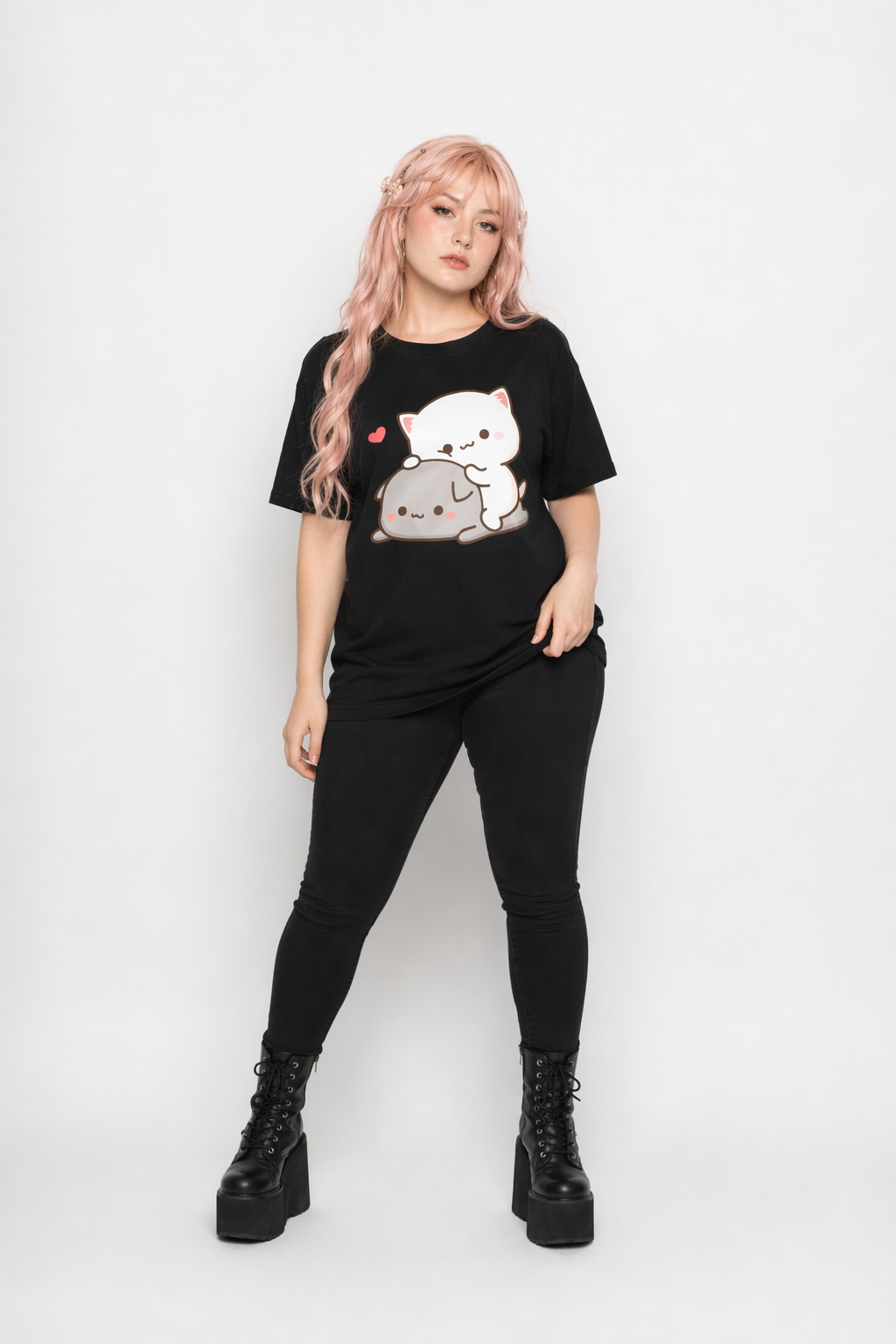 Adorable Peach & Goma T-Shirts for Cute Adventures black