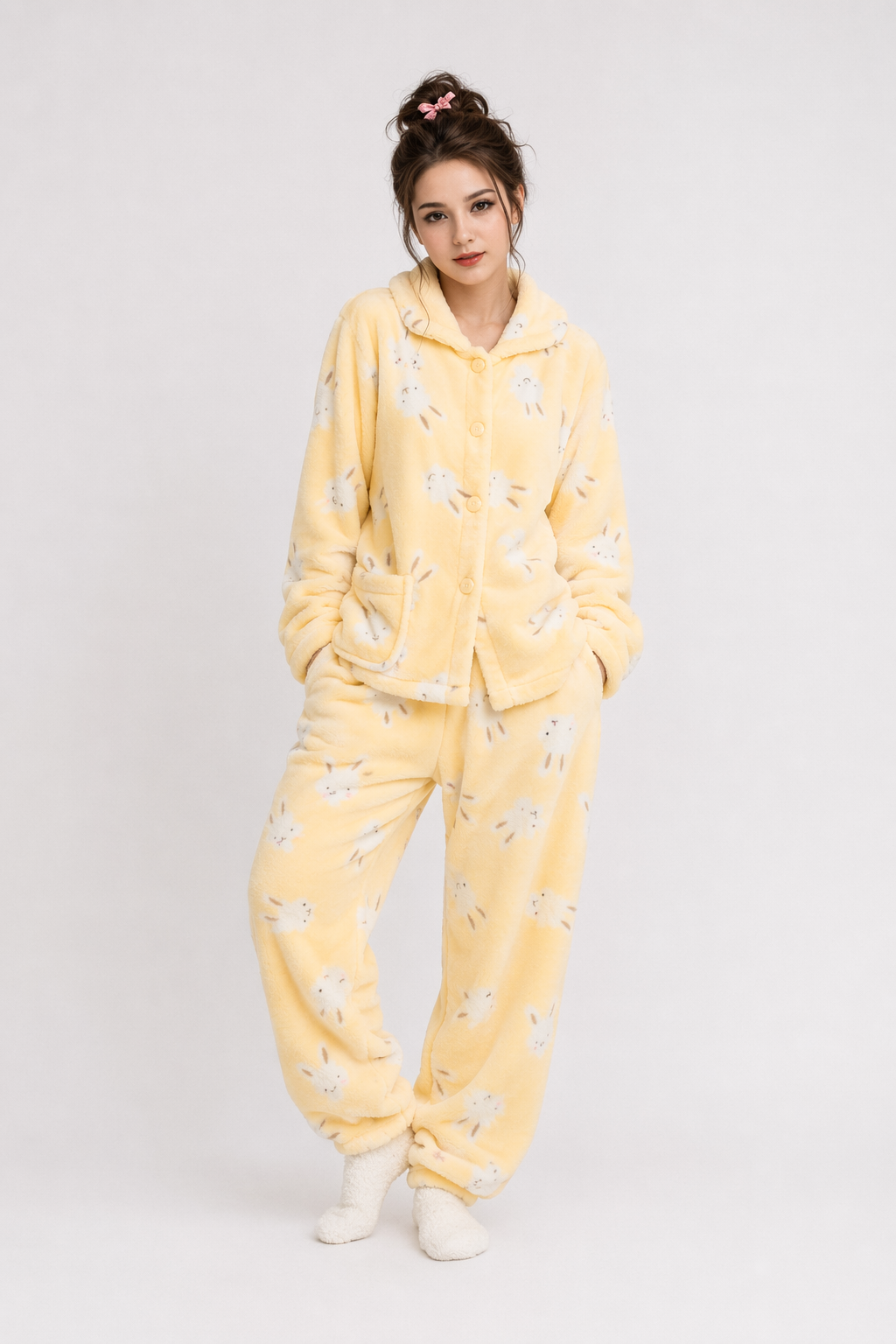 Adorable Fuzzy Pajama Sets for a Cozy Kawaii Look Yellow Bunny