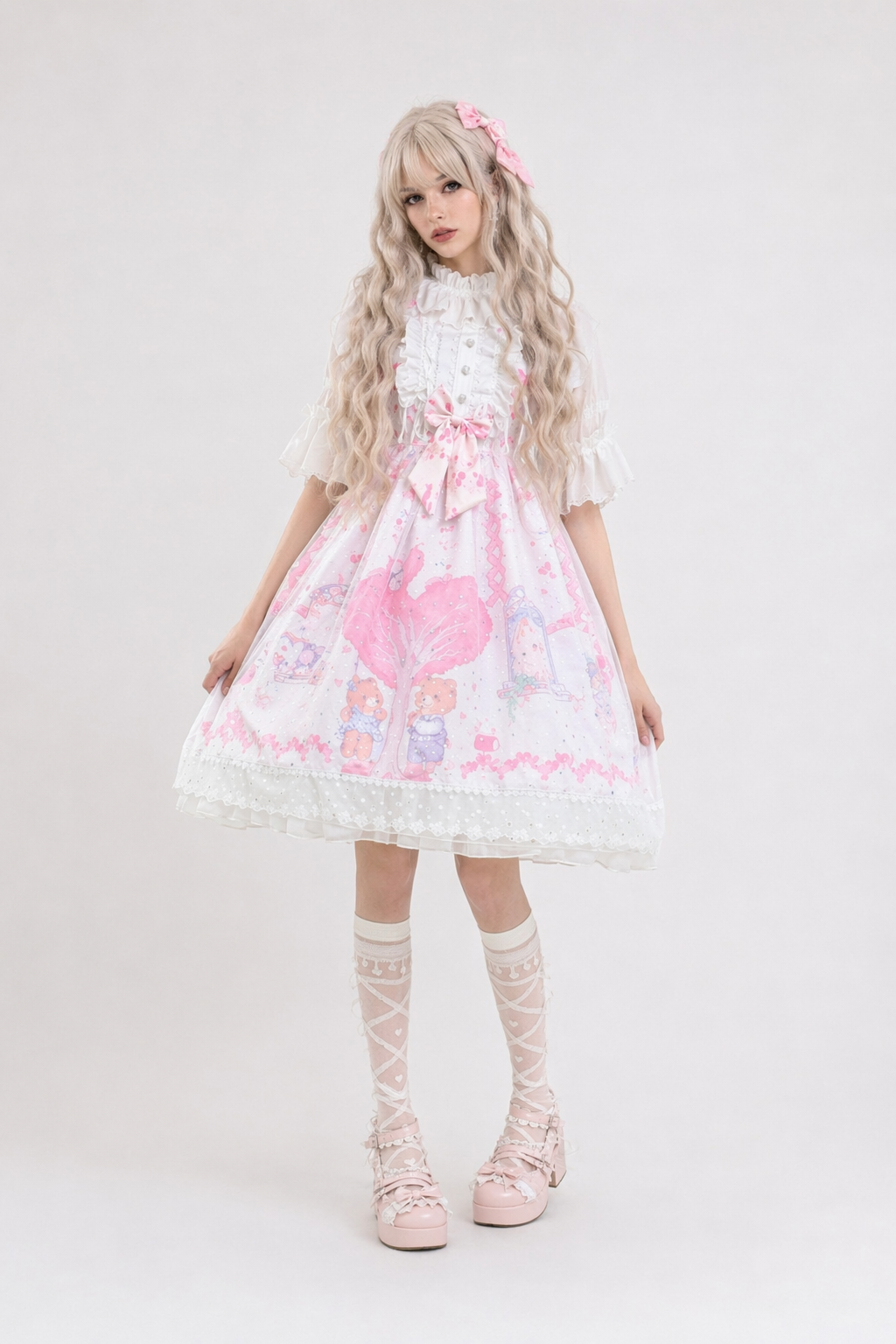Sweet Heart-Shaped Family Tree Pastel Lolita Dress for Princesses White Dress