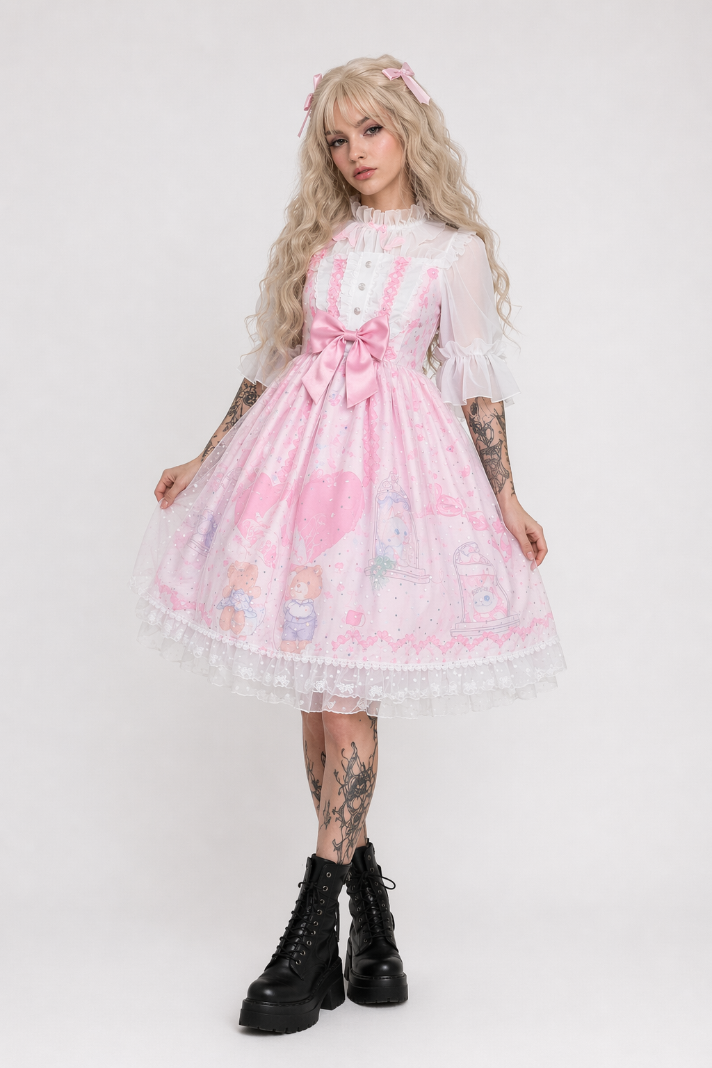 Sweet Heart-Shaped Family Tree Pastel Lolita Dress for Princesses Pink Dress