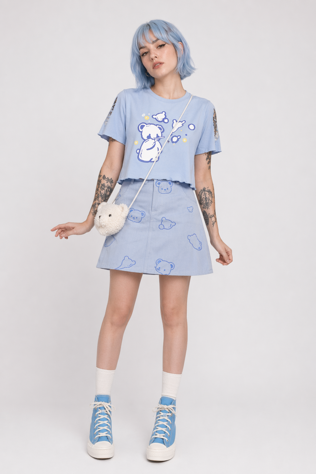 Pastel Blue Bear Tee for Kawaii Fashion Lovers Blue