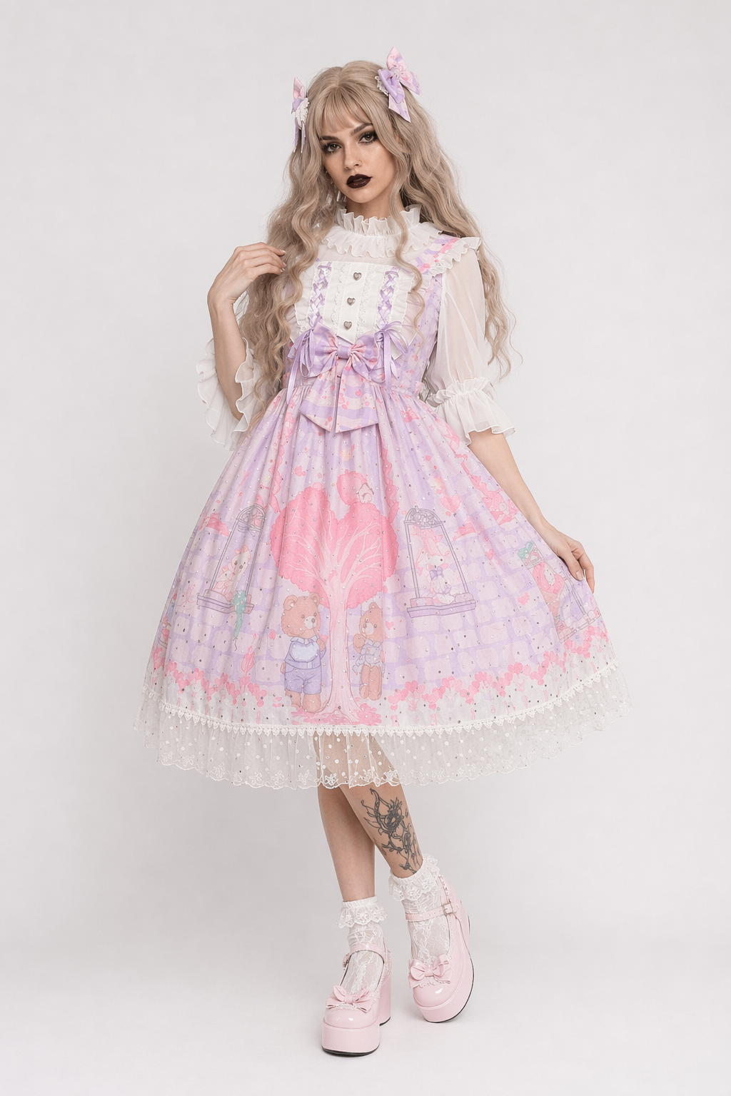 Sweet Heart-Shaped Family Tree Pastel Lolita Dress for Princesses Purple Dress